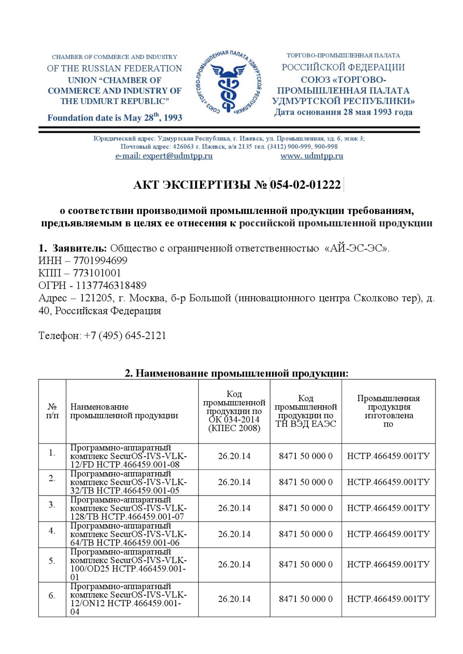 Акт экспертизы ТПП РФ Акт экспертизы ТПП РФ